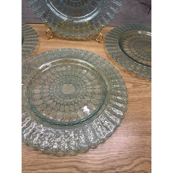 ArdaCam 11.25” Teal Scalloped Pressed Glass Dinner Plates Made in Turkey~4 Pc - Picture 7 of 8